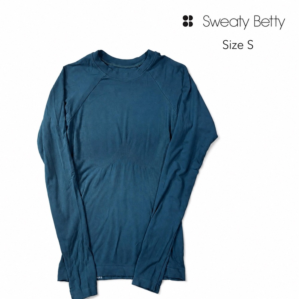 Sweaty Betty Athlete Seamless Top S Teal Bamboo Long Sleeve Yoga Workout Shirt
